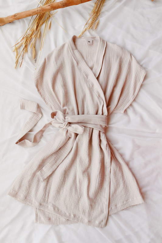 Sandy Beige Summer Kimono Wrap Dress