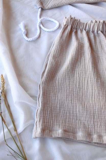 Sandy Beige Organic Cotton Summer Shorts and Top Set