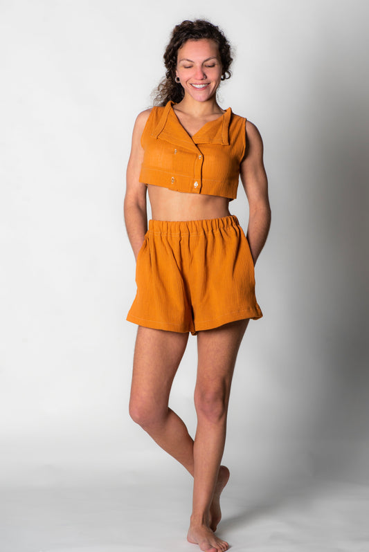 The Crop Top & Shorts Set - Mustard