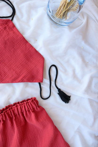 Dark Red Organic Cotton Summer Shorts