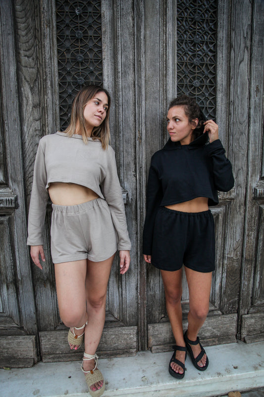 The Organic Shorts & Crop Top Hoodie Set